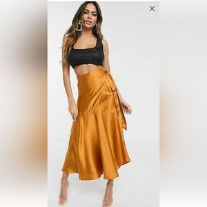 ASOS - Satin Feminine Wrap Skirt in Copper Orange